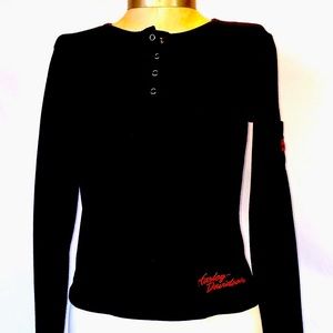VINTAGE Genuine HARLEY-DAVIDSON Women's Small Thermal Long Sleeve Henley w/Snaps